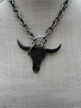 Gunmetal Bull Skull Necklace Pendant